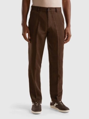 Zdjęcie produktu Benetton, Chinos In Pure Linen, size 54, Dark Brown, Men United Colors of Benetton