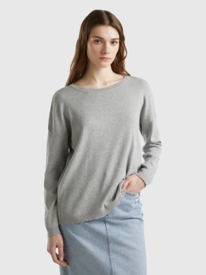 Zdjęcie produktu Benetton, Cotton Sweater With Round Neck, size M, Light Gray, Women United Colors of Benetton