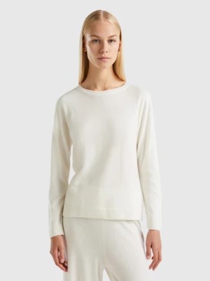 Zdjęcie produktu Benetton, Cream Crew Neck Sweater In Cashmere And Wool Blend, size S, Creamy White, Women United Colors of Benetton