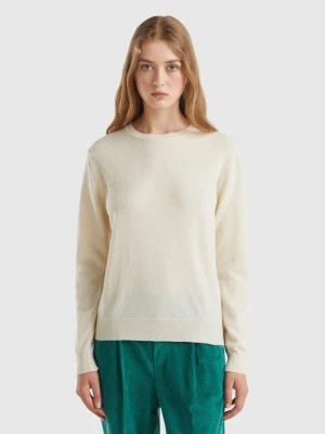 Zdjęcie produktu Benetton, Cream Crew Neck Sweater In Merino Wool, size M, Creamy White, Women United Colors of Benetton
