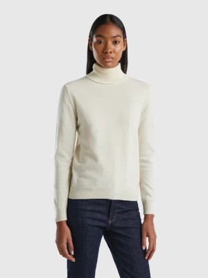 Zdjęcie produktu Benetton, Cream Turtleneck Sweater In Pure Merino Wool, size L, Creamy White, Women United Colors of Benetton