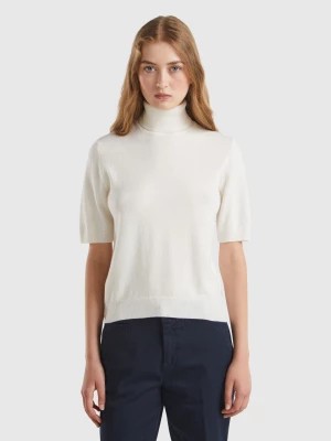 Zdjęcie produktu Benetton, Cream White Short Sleeve Turtleneck In Cashmere Blend, size M, Creamy White, Women United Colors of Benetton