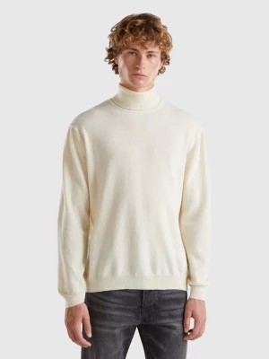 Zdjęcie produktu Benetton, Cream White Turtleneck In Pure Merino Wool, size L, Creamy White, Men United Colors of Benetton