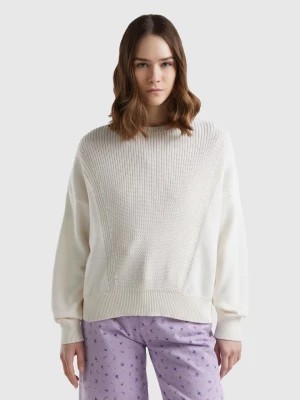 Zdjęcie produktu Benetton, Creamy White Cotton Sweater, size L, Creamy White, Women United Colors of Benetton