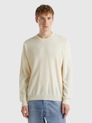 Zdjęcie produktu Benetton, Creamy White Crew Neck Sweater In Pure Merino Wool, size S, Creamy White, Men United Colors of Benetton