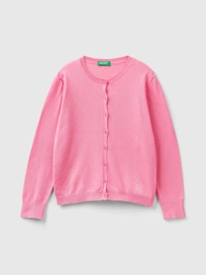 Zdjęcie produktu Benetton, Crew Neck Cardigan In Cotton Blend, size L, Pink, Kids United Colors of Benetton