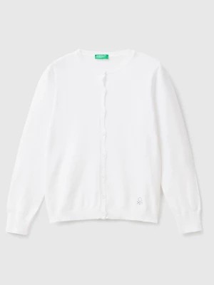 Zdjęcie produktu Benetton, Crew Neck Cardigan In Cotton Blend, size L, White, Kids United Colors of Benetton