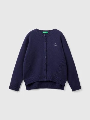 Zdjęcie produktu Benetton, Crew Neck Cardigan With Rhinestone Logo, size 2XL, Dark Blue, Kids United Colors of Benetton