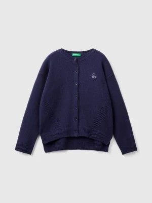 Zdjęcie produktu Benetton, Crew Neck Cardigan With Rhinestone Logo, size M, Dark Blue, Kids United Colors of Benetton