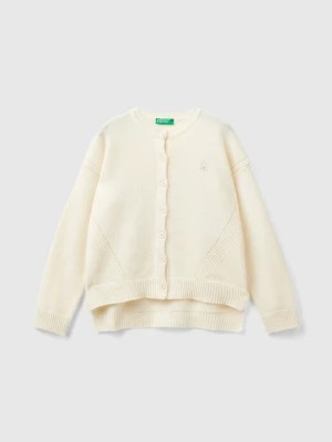 Zdjęcie produktu Benetton, Crew Neck Cardigan With Rhinestone Logo, size XL, Creamy White, Kids United Colors of Benetton