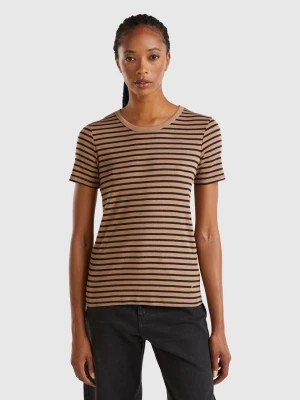 Zdjęcie produktu Benetton, Crew Neck Striped T-shirt, size XL, Camel, Women United Colors of Benetton