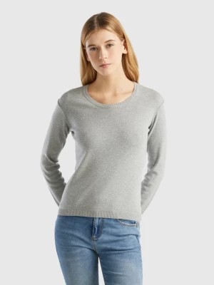 Zdjęcie produktu Benetton, Crew Neck Sweater In Pure Cotton, size M, Light Gray, Women United Colors of Benetton