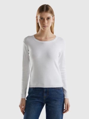 Zdjęcie produktu Benetton, Crew Neck Sweater In Pure Cotton, size M, White, Women United Colors of Benetton