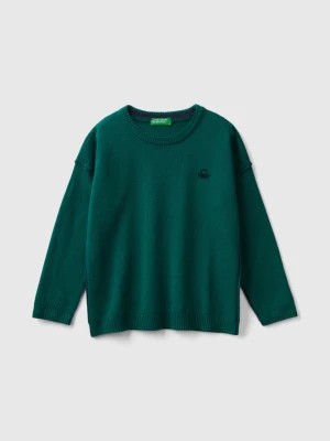 Zdjęcie produktu Benetton, Crew Neck Sweater With Embroidery, size 104, Dark Green, Kids United Colors of Benetton