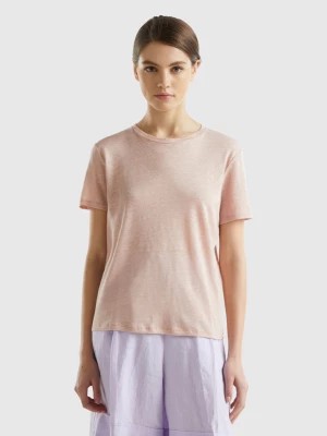 Zdjęcie produktu Benetton, Crew Neck T-shirt In Pure Linen, size XXS, Soft Pink, Women United Colors of Benetton