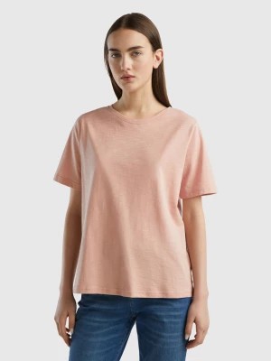 Zdjęcie produktu Benetton, Crew Neck T-shirt In Slub Cotton, size L, Soft Pink, Women United Colors of Benetton