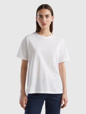 Zdjęcie produktu Benetton, Crew Neck T-shirt In Slub Cotton, size M, White, Women United Colors of Benetton