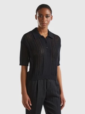 Zdjęcie produktu Benetton, Crochet Knit Polo Shirt, size L, Black, Women United Colors of Benetton
