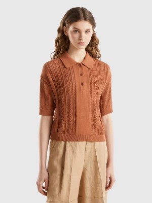 Zdjęcie produktu Benetton, Crochet Knit Polo Shirt, size L, Brown, Women United Colors of Benetton
