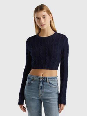 Zdjęcie produktu Benetton, Cropped Cable Knit Sweater, size L-XL, Dark Blue, Women United Colors of Benetton