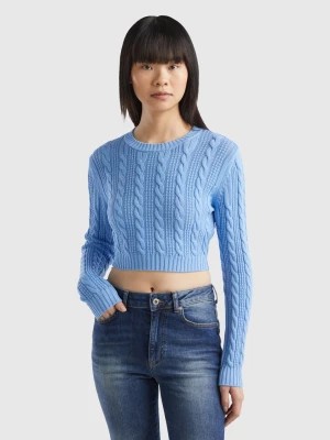 Zdjęcie produktu Benetton, Cropped Cable Knit Sweater, size L-XL, Light Blue, Women United Colors of Benetton