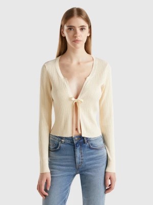 Zdjęcie produktu Benetton, Cropped Cardigan With Laces, size S, Creamy White, Women United Colors of Benetton