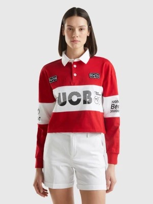 Zdjęcie produktu Benetton, Cropped Red Polo With Patch And Prints, size XL, Red, Women United Colors of Benetton