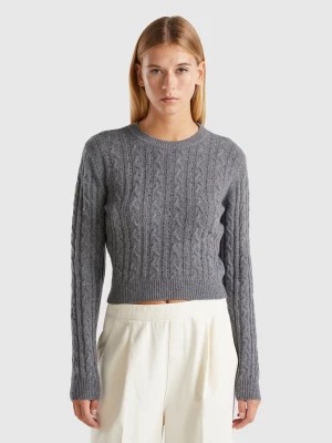 Zdjęcie produktu Benetton, Cropped Sweater With Cable Knit And Perforations, size XS, Dark Gray, Women United Colors of Benetton