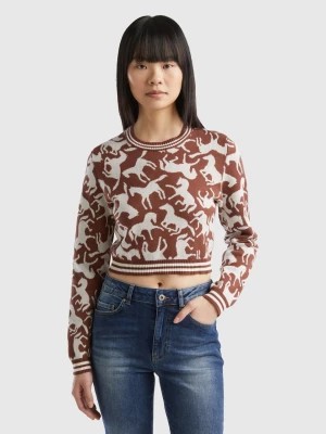 Zdjęcie produktu Benetton, Cropped Sweater With Horses, size M, Brown, Women United Colors of Benetton