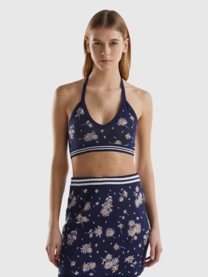 Zdjęcie produktu Benetton, Cropped Top In Floral Knit, size S, Dark Blue, Women United Colors of Benetton