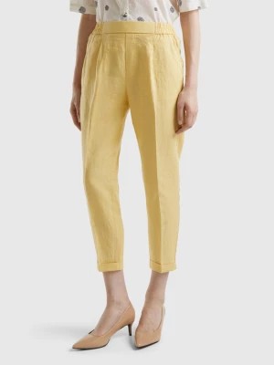 Zdjęcie produktu Benetton, Cropped Trousers In 100% Linen, size L, Yellow, Women United Colors of Benetton