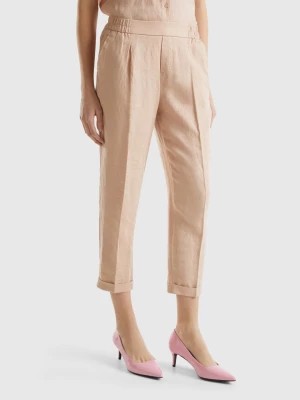 Zdjęcie produktu Benetton, Cropped Trousers In 100% Linen, size M, Nude, Women United Colors of Benetton