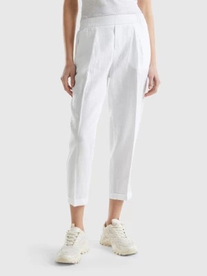Zdjęcie produktu Benetton, Cropped Trousers In 100% Linen, size M, White, Women United Colors of Benetton