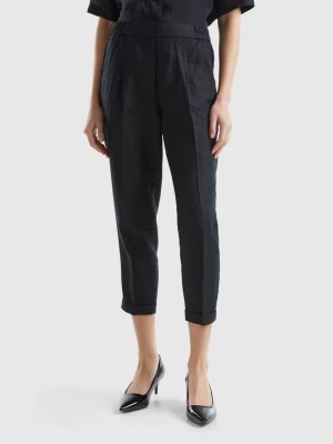 Zdjęcie produktu Benetton, Cropped Trousers In 100% Linen, size XL, Black, Women United Colors of Benetton
