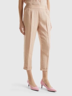 Zdjęcie produktu Benetton, Cropped Trousers In 100% Linen, size XS, Nude, Women United Colors of Benetton