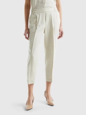 Zdjęcie produktu Benetton, Cropped Trousers In 100% Linen, size XXS, Beige, Women United Colors of Benetton