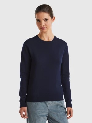 Zdjęcie produktu Benetton, Dark Blue Crew Neck Sweater In Merino Wool, size L, Dark Blue, Women United Colors of Benetton