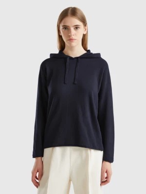 Zdjęcie produktu Benetton, Dark Blue Sweater In Cashmere Blend With Hood, size XL, Dark Blue, Women United Colors of Benetton