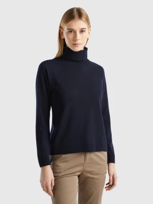 Zdjęcie produktu Benetton, Dark Blue Turtleneck Sweater In Cashmere And Wool Blend, size M, Dark Blue, Women United Colors of Benetton