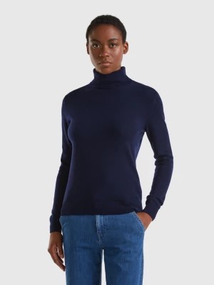 Zdjęcie produktu Benetton, Dark Blue Turtleneck Sweater In Pure Merino Wool, size XS, Dark Blue, Women United Colors of Benetton