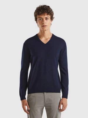 Zdjęcie produktu Benetton, Dark Blue V-neck Sweater In Pure Merino Wool, size XL, Dark Blue, Men United Colors of Benetton