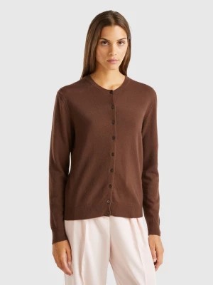 Zdjęcie produktu Benetton, Dark Brown Crew Neck Cardigan In Pure Merino Wool, size M, Dark Brown, Women United Colors of Benetton