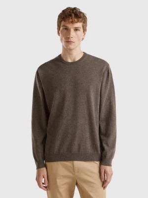 Zdjęcie produktu Benetton, Dark Brown Crew Neck Sweater In Pure Merino Wool, size XS, Dark Brown, Men United Colors of Benetton