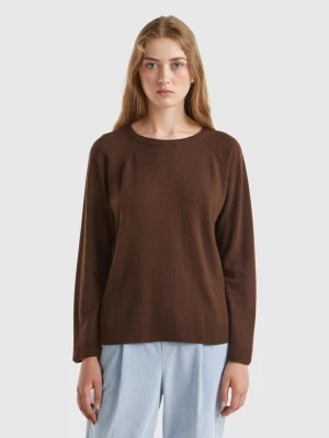 Zdjęcie produktu Benetton, Dark Brown Crew Neck Sweater In Wool And Cashmere Blend, size M, Dark Brown, Women United Colors of Benetton