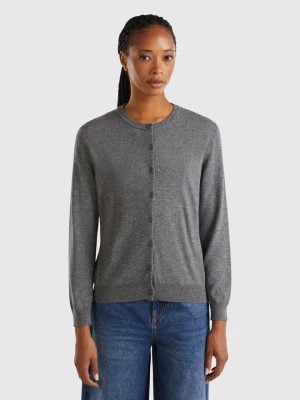 Zdjęcie produktu Benetton, Dark Gray Cardigan In Wool And Cashmere Blend, size M, Dark Gray, Women United Colors of Benetton