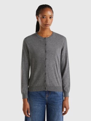 Zdjęcie produktu Benetton, Dark Gray Cardigan In Wool And Cashmere Blend, size XL, Dark Gray, Women United Colors of Benetton