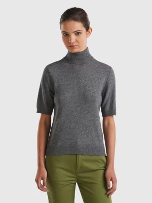 Zdjęcie produktu Benetton, Dark Gray Short Sleeve Turtleneck In Cashmere Blend, size M, Dark Gray, Women United Colors of Benetton