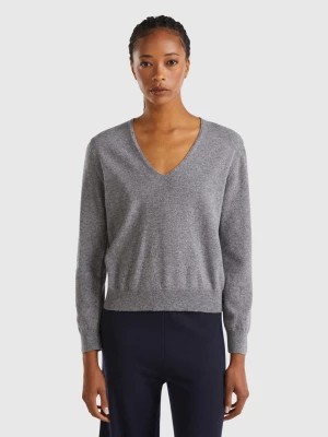 Zdjęcie produktu Benetton, Dark Gray V-neck Sweater In Pure Merino Wool, size XL, Dark Gray, Women United Colors of Benetton