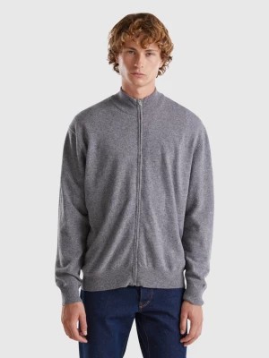 Zdjęcie produktu Benetton, Dark Gray Zip-up Cardigan In Pure Merino Wool, size S, Dark Gray, Men United Colors of Benetton