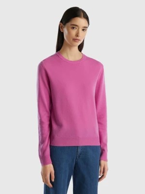 Zdjęcie produktu Benetton, Dark Pink Crew Neck Sweater In Merino Wool, size L, Pink, Women United Colors of Benetton